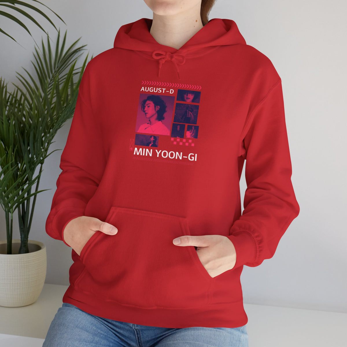Suga Photo Collage Hoodie — Retro Pink Portraits Grid Design