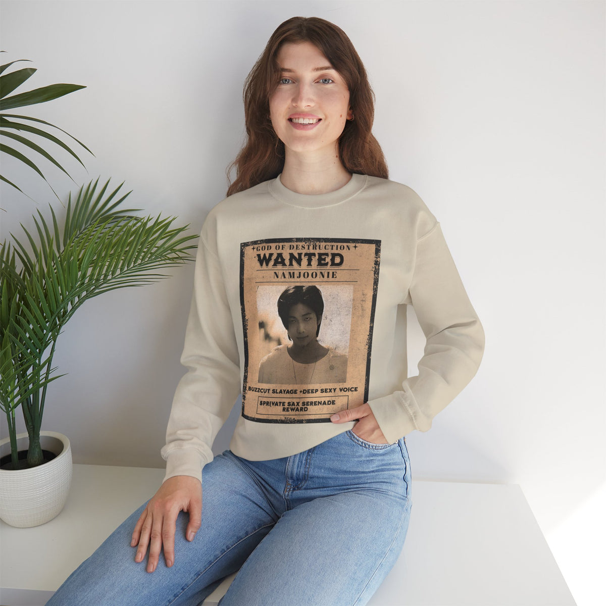 Wanted Poster Crewneck Sweatshirt — 'Wanted: Namjoonie' Vintage K-Pop Graphic