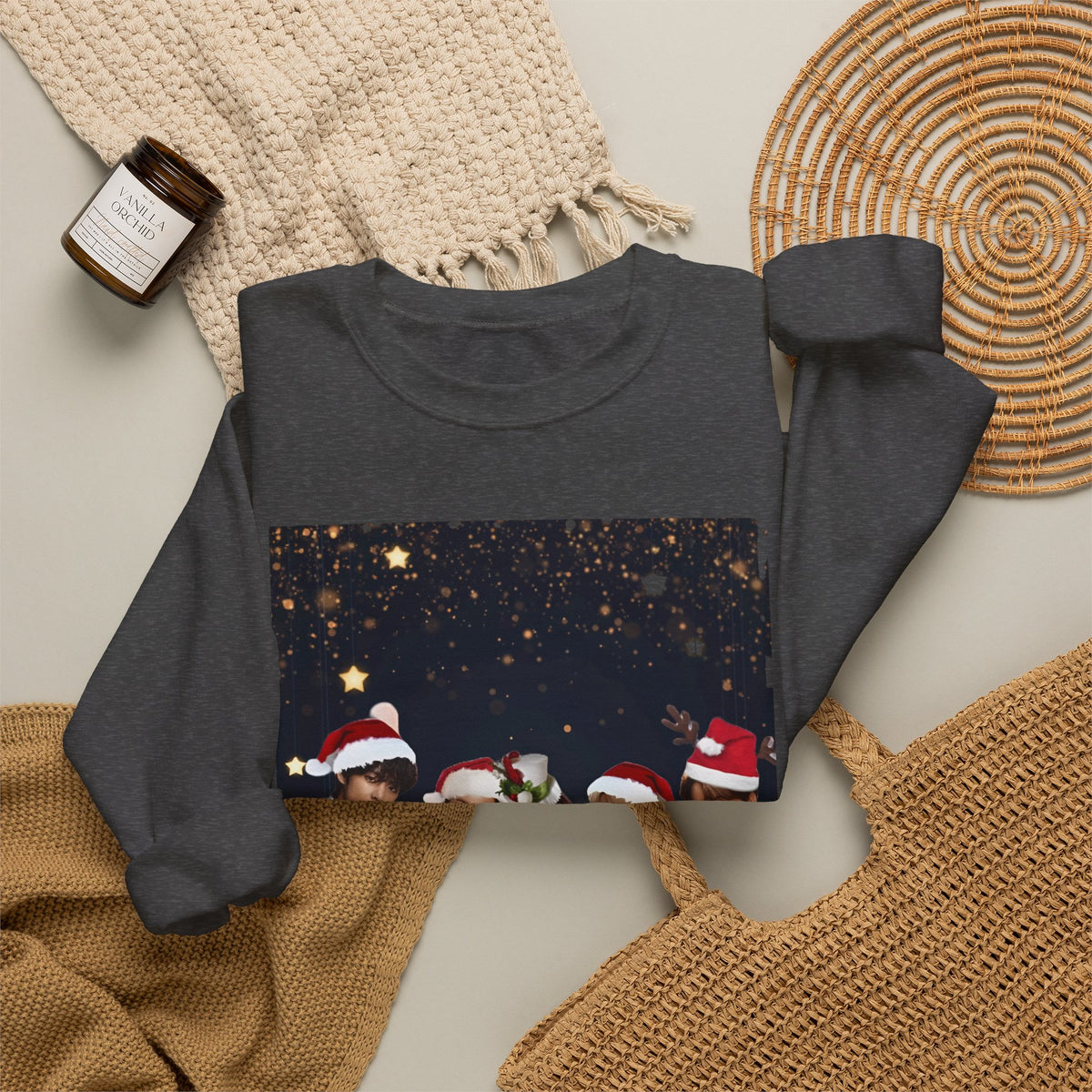 BTS Holiday Crewneck Sweatshirt — Festive Group Photo Design