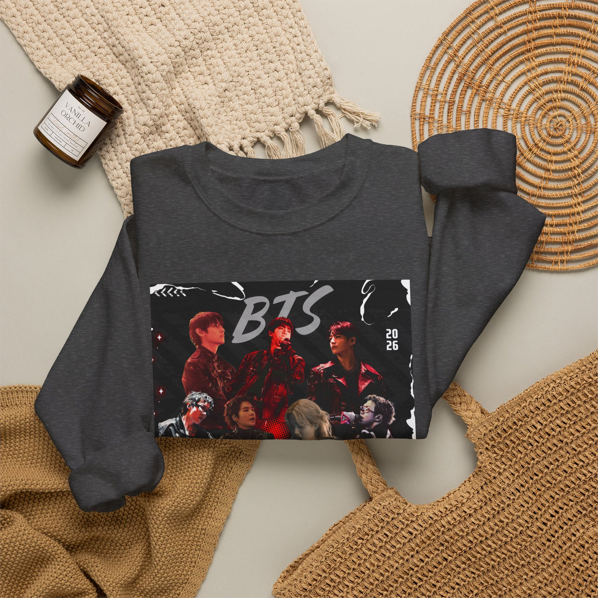 K-Pop Graphic Crewneck Sweatshirt — BTS Aesthetic Fan Design