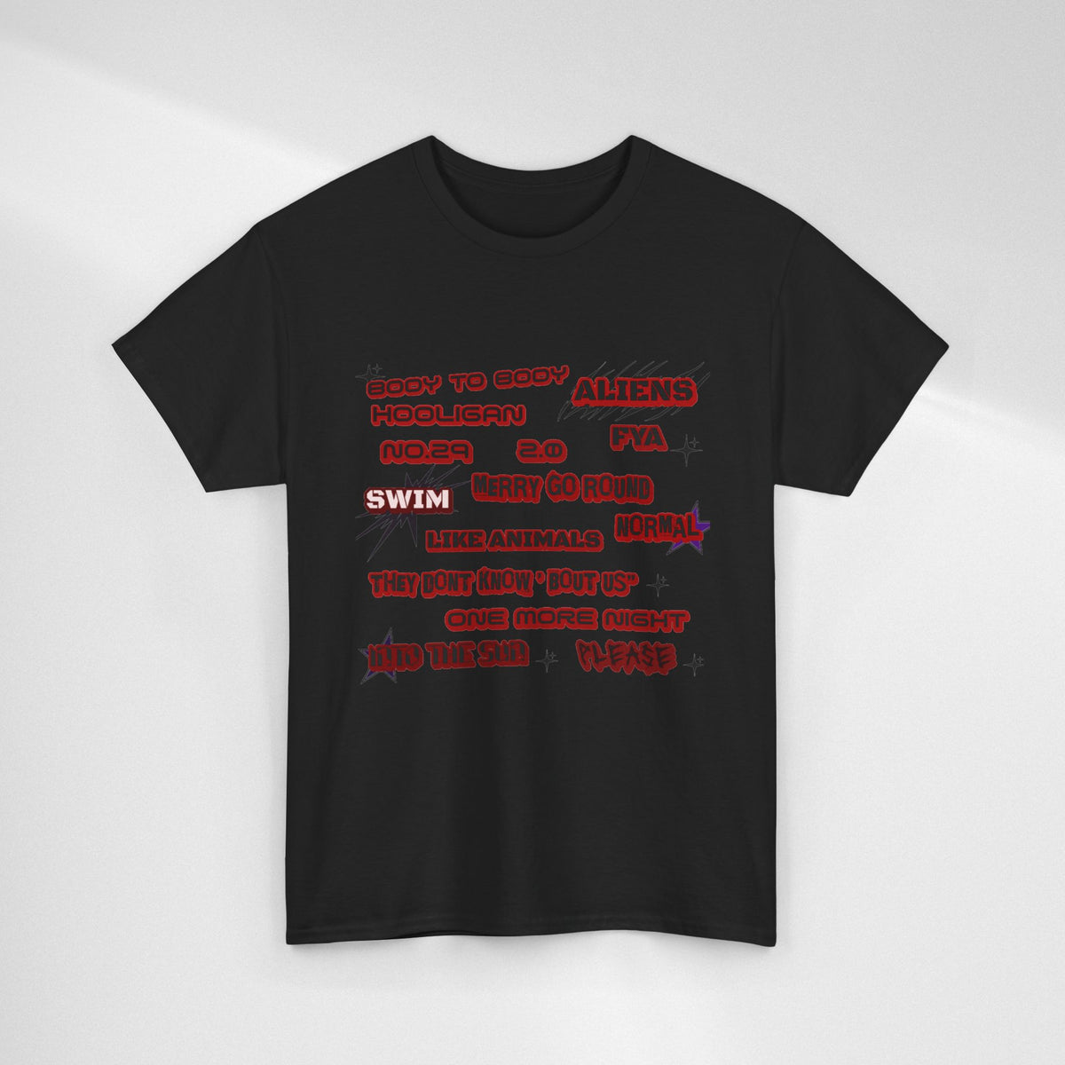BTS ARIRANG Graphic Tee — Distorted Red Text Band Shirt