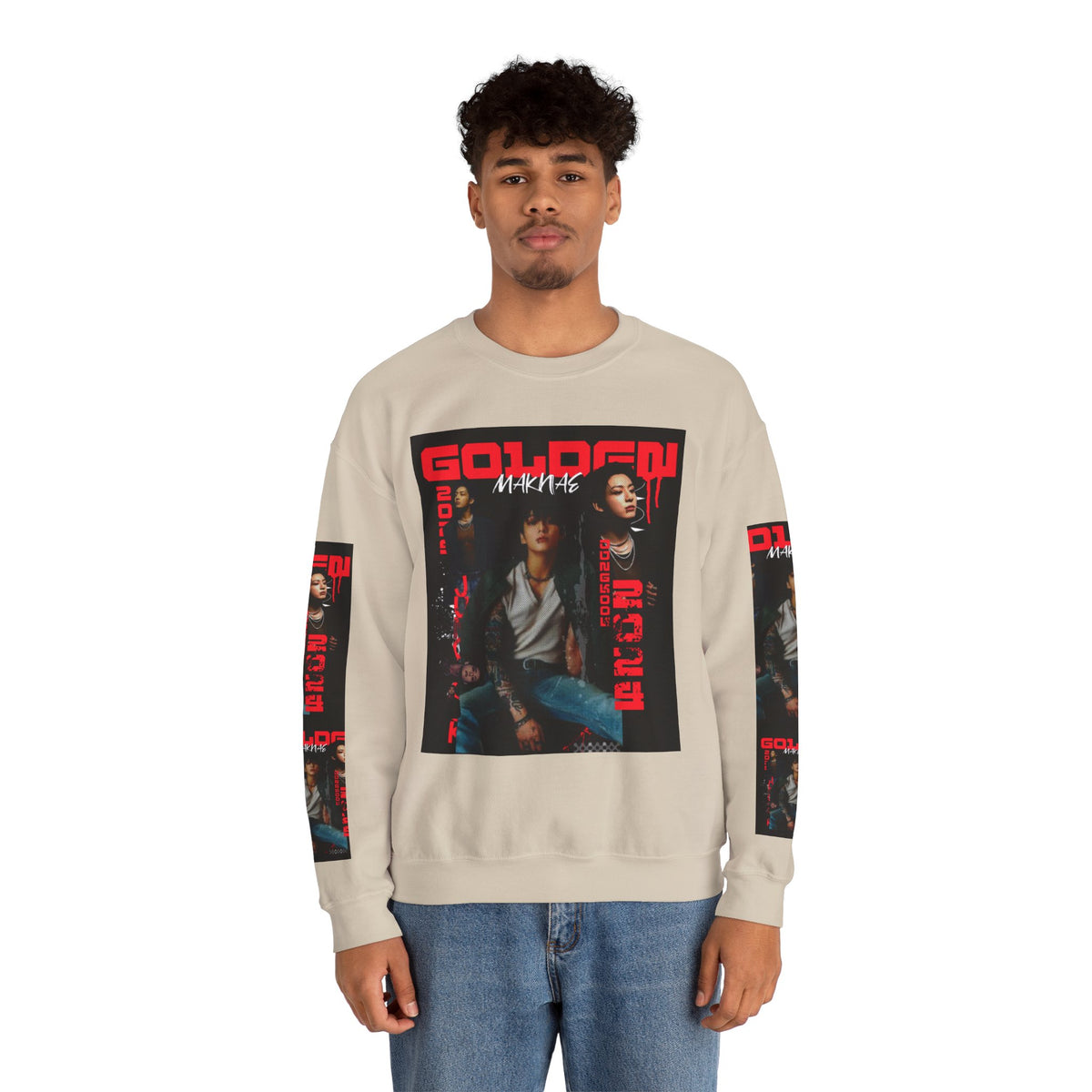 Jungkook Graphic Crewneck Sweatshirt — "GOLDEN"  Inspired Photo Print