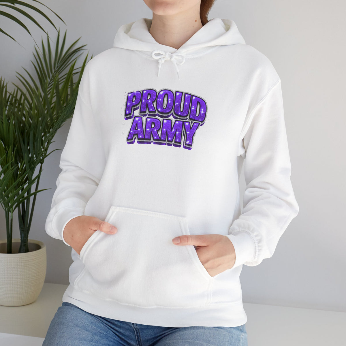 Proud Army Hoodie — Bold Purple Graphic  Pullover