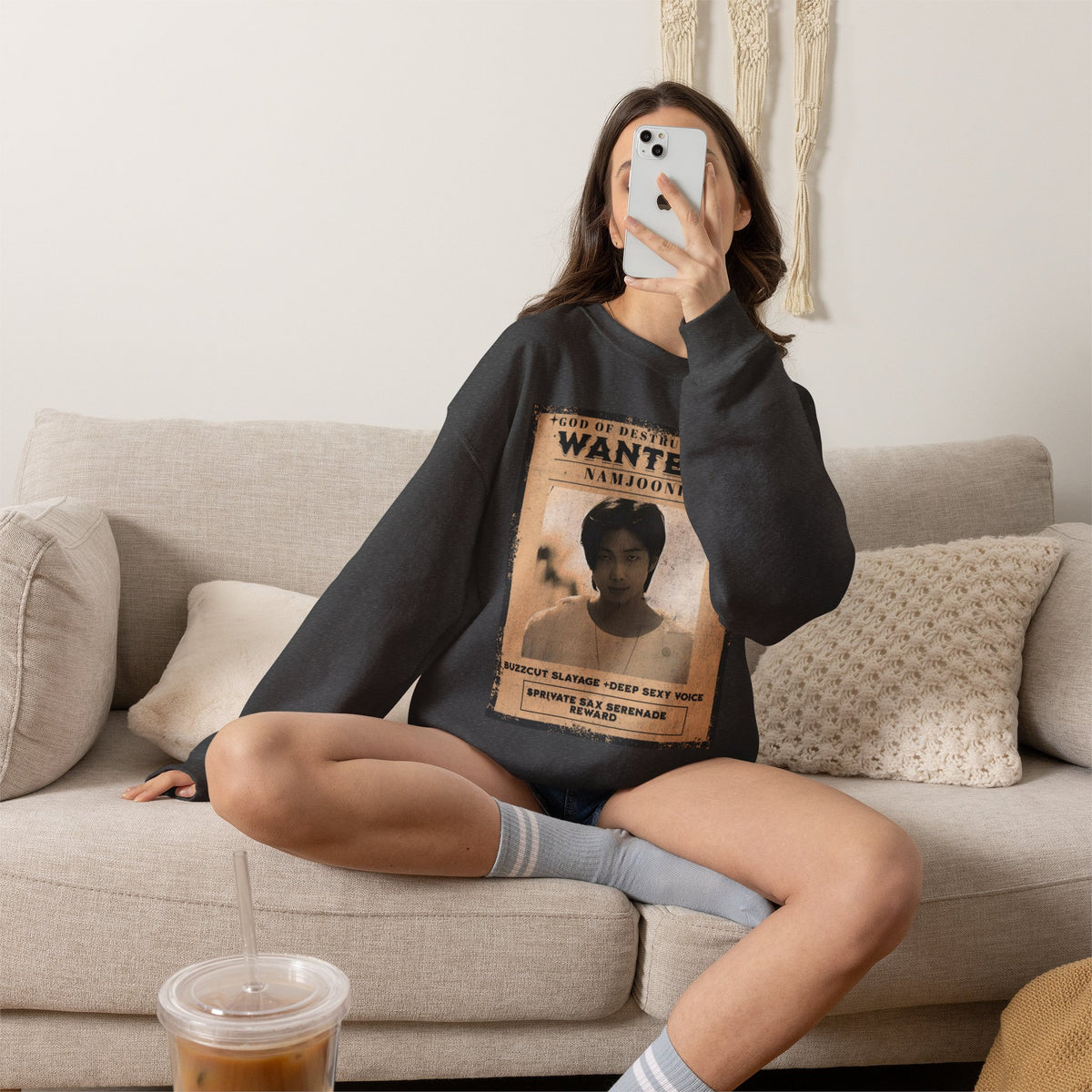 Wanted Poster Crewneck Sweatshirt — 'Wanted: Namjoonie' Vintage K-Pop Graphic