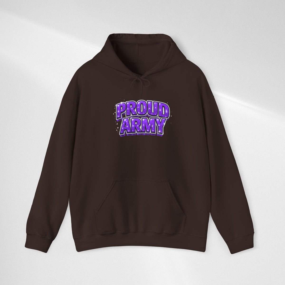 Proud Army Hoodie — Bold Purple Graphic  Pullover