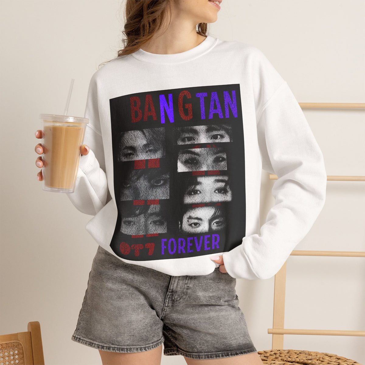 Bangtan Eyes Graphic Sweatshirt — K-Pop Fan Crewneck ("BANGTAN 07 FOREVER")