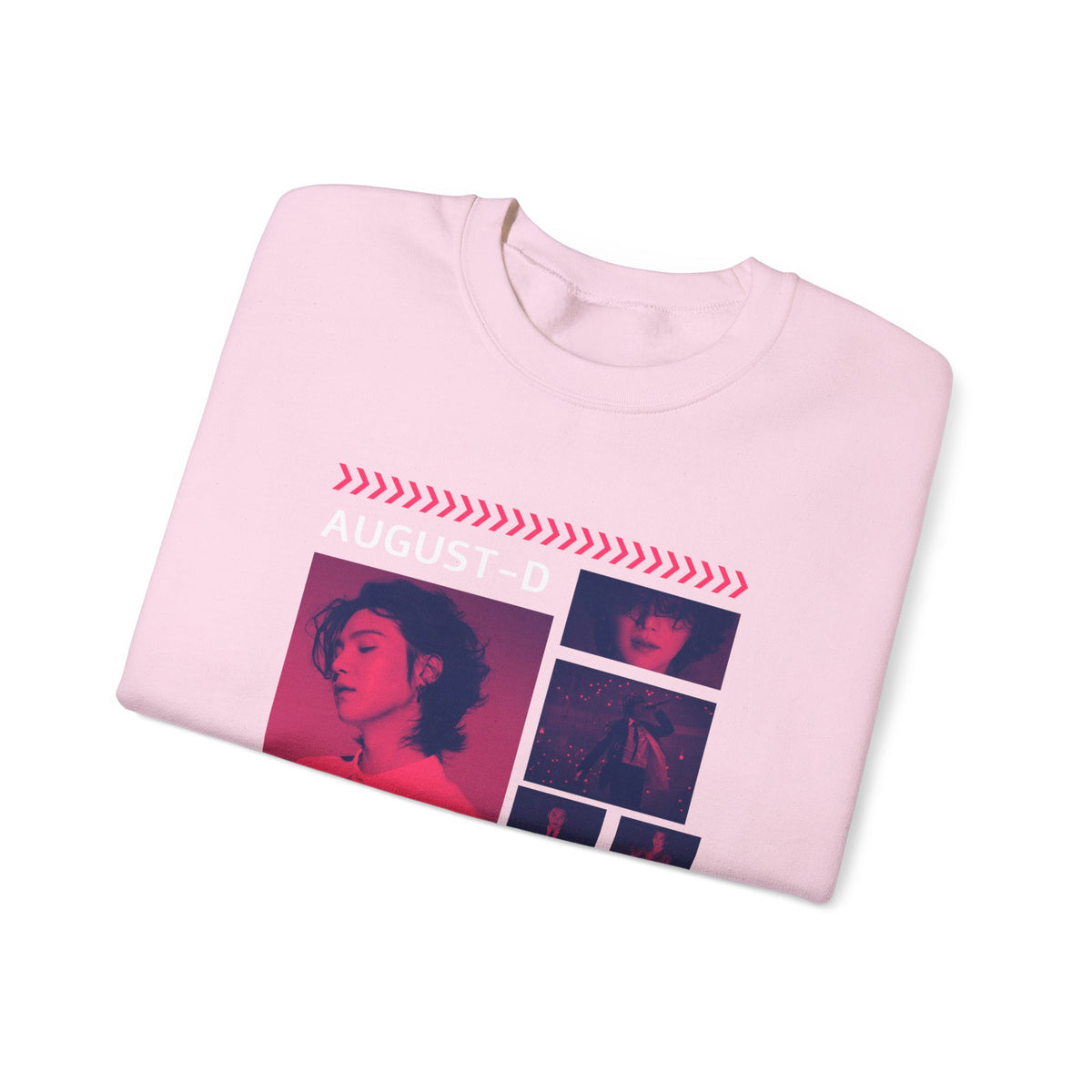 Suga Retro Photo Collage Sweatshirt — Pink Neon Portrait Crewneck