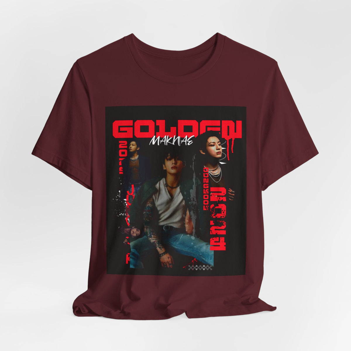 Jungkook Graphic Tee — Golden (Red Text)