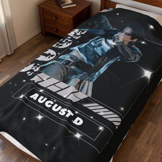 August D Velveteen Plush Blanket — K-Pop Concert Photo Throw