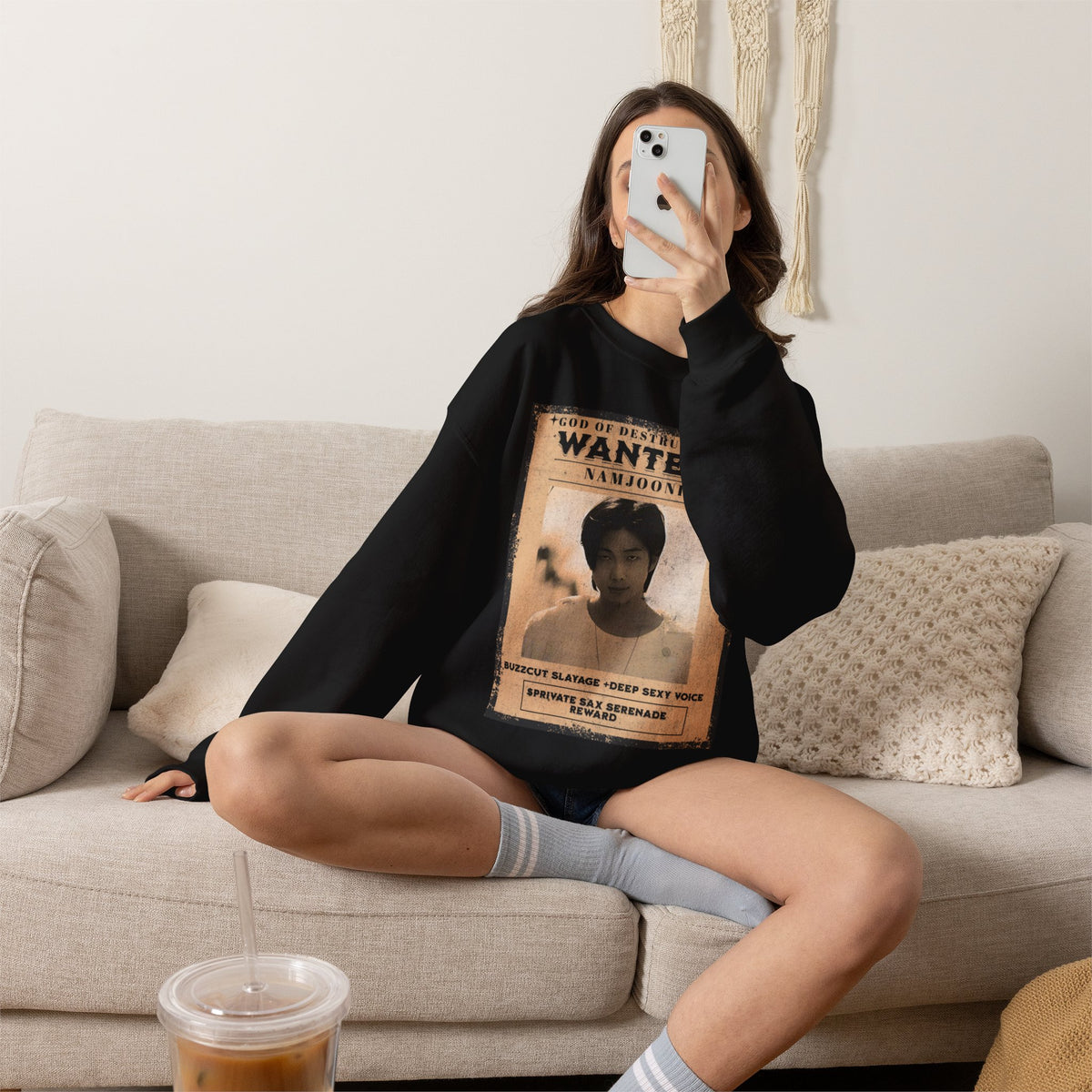 Wanted Poster Crewneck Sweatshirt — 'Wanted: Namjoonie' Vintage K-Pop Graphic