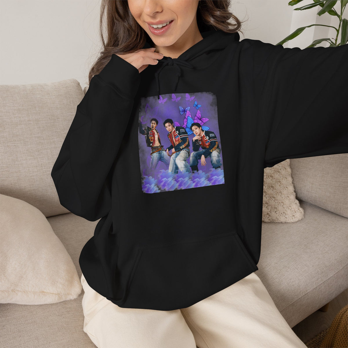 JHOPE Photo Hoodie — Purple Watercolor Floral Crew Sweatshirt