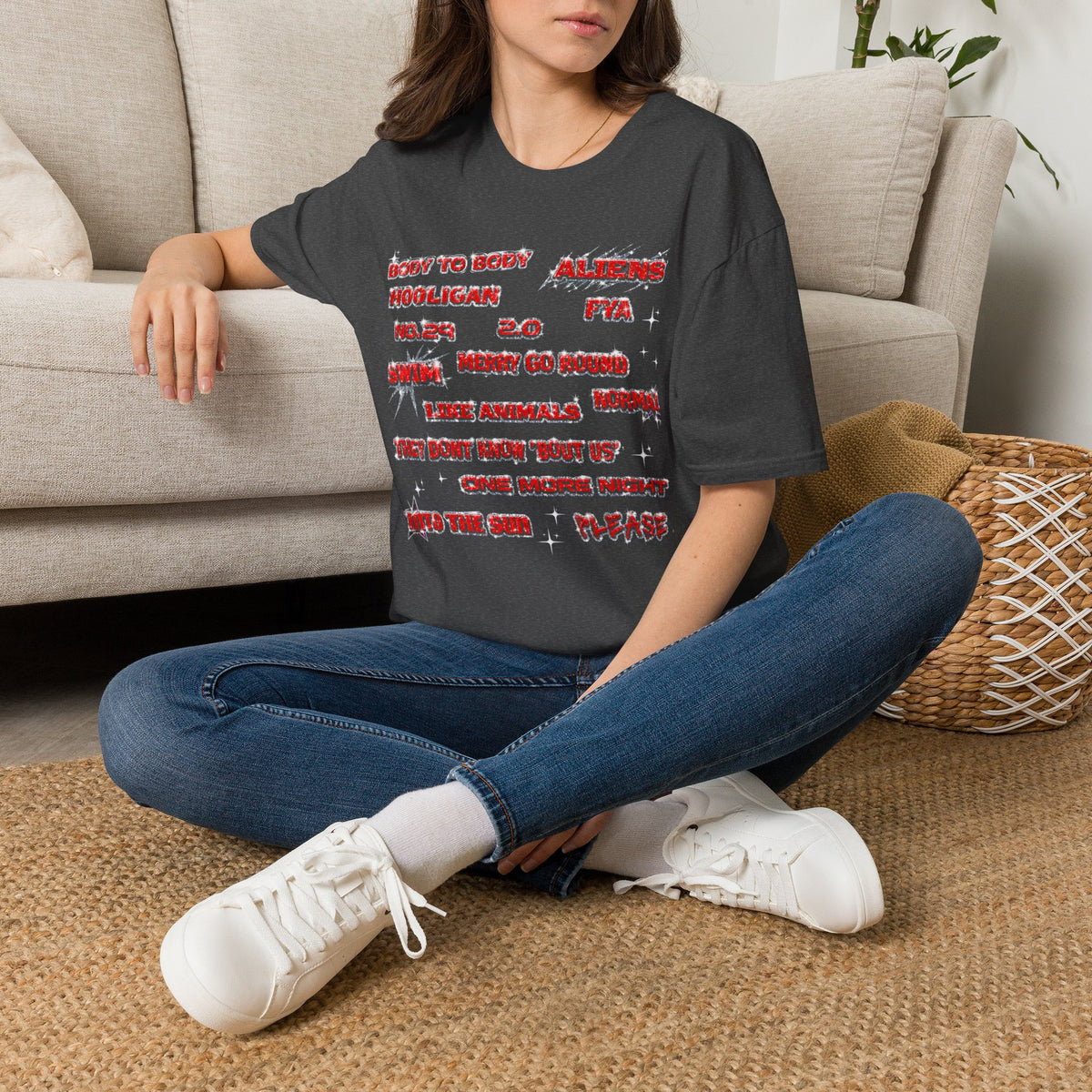 BTS Band Tee — Red  Text Graphic T‑Shirt
