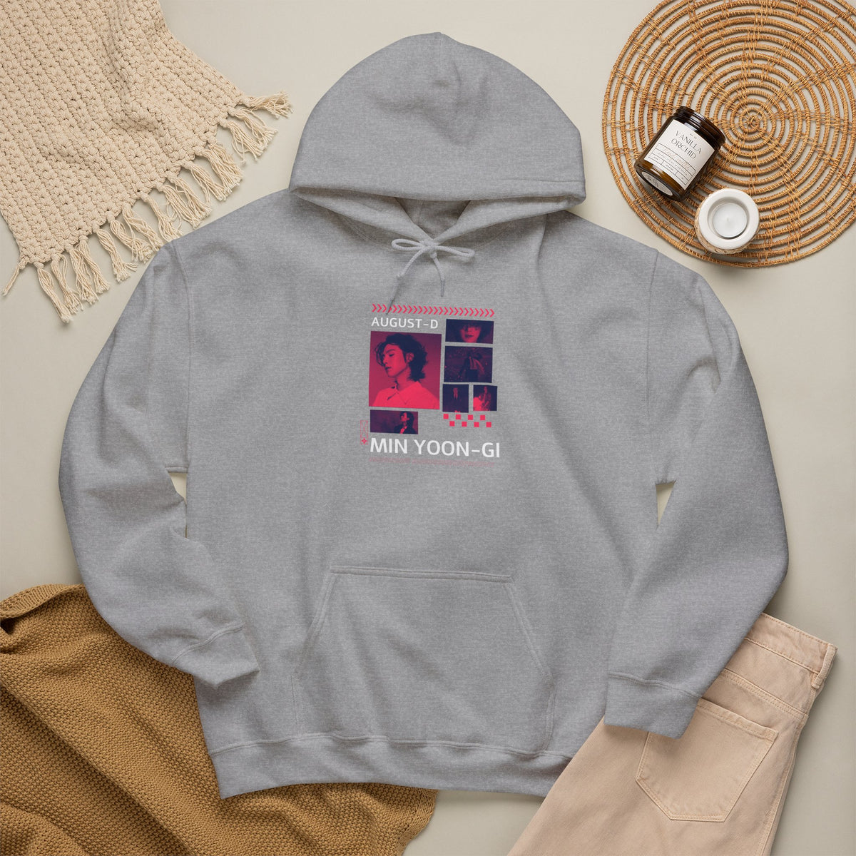 Suga Photo Collage Hoodie — Retro Pink Portraits Grid Design