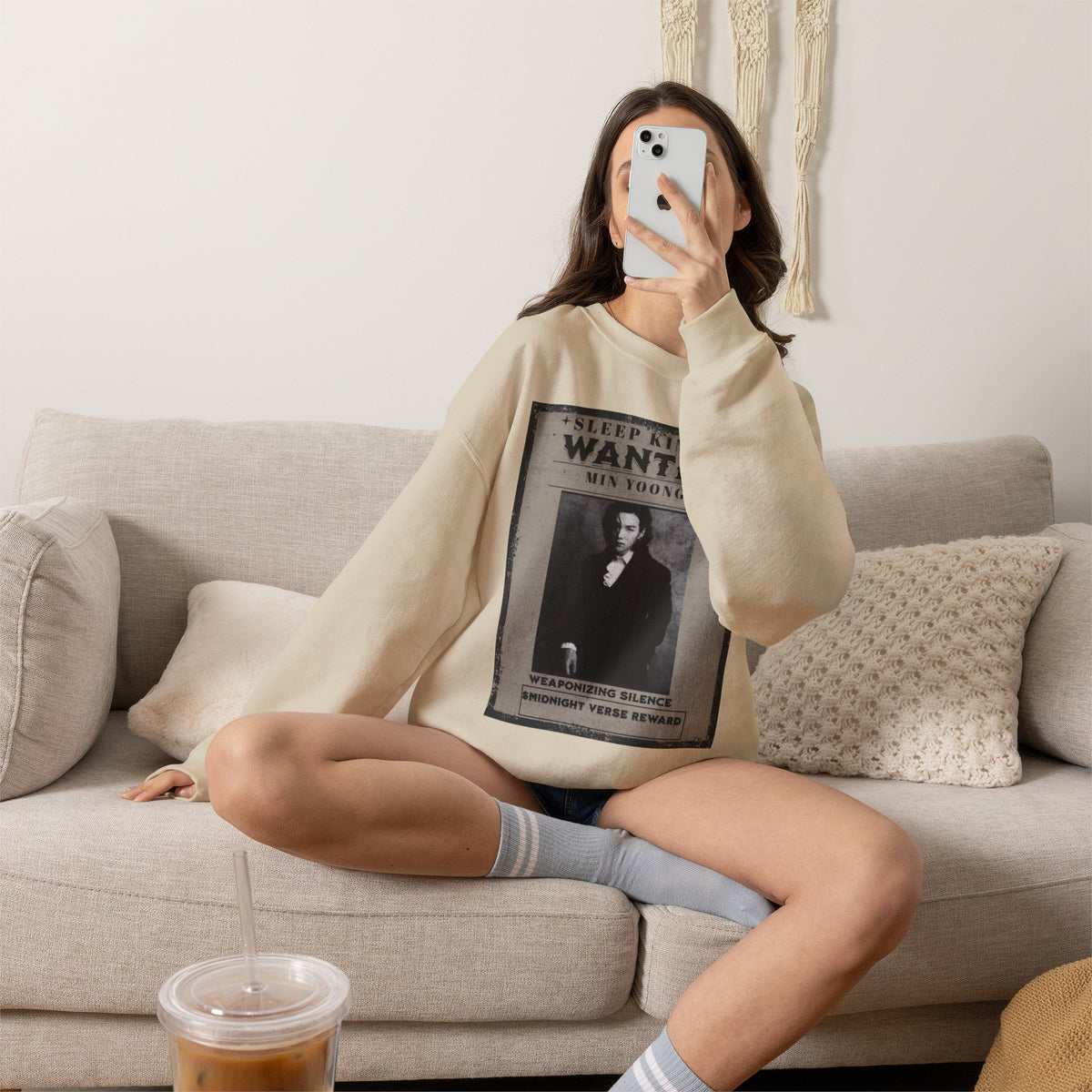 Suga Wanted Poster Crewneck Sweatshirt – Vintage 'Sleep King' Graphic
