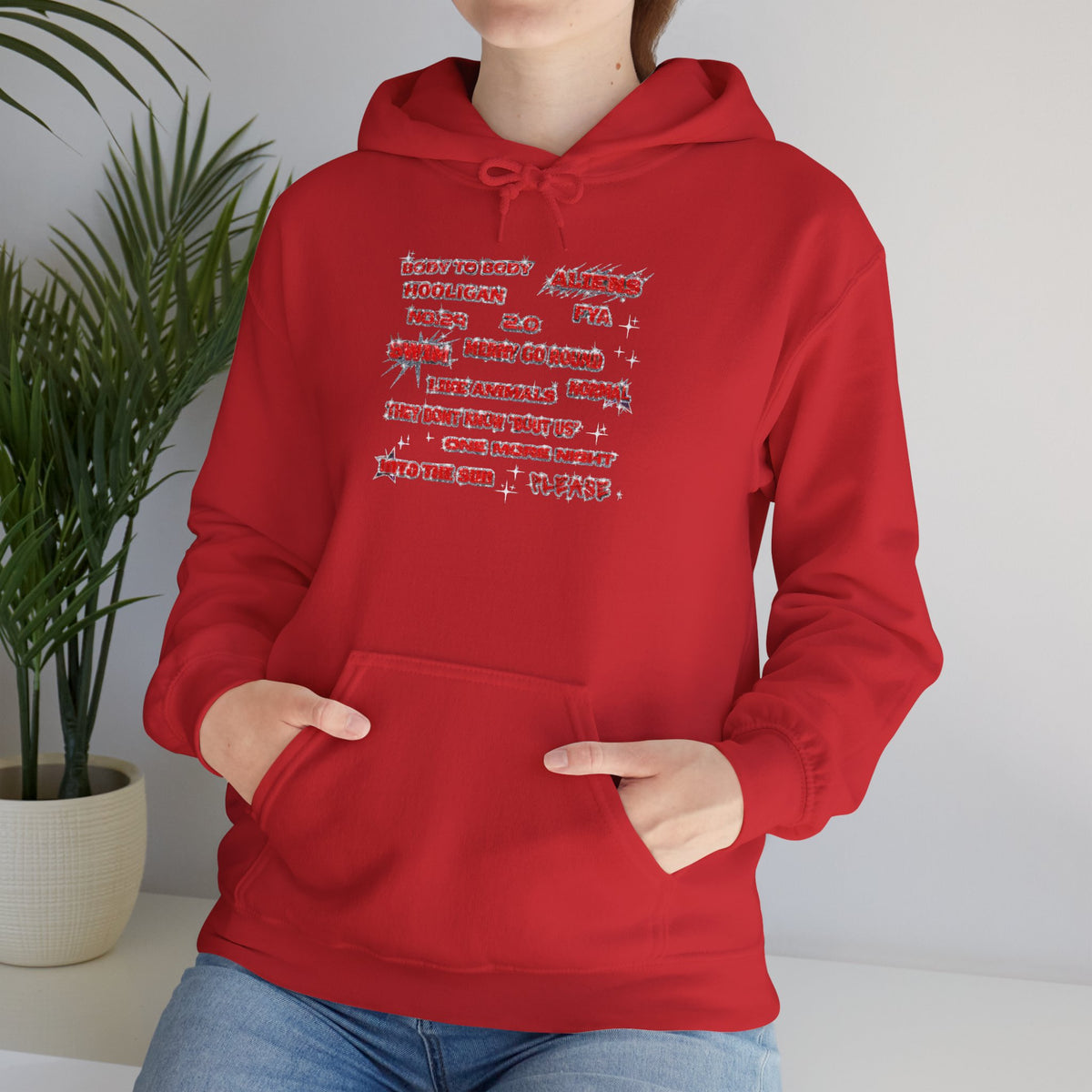 BTS Text Graphic Hoodie —  Red Script Sweatshirt