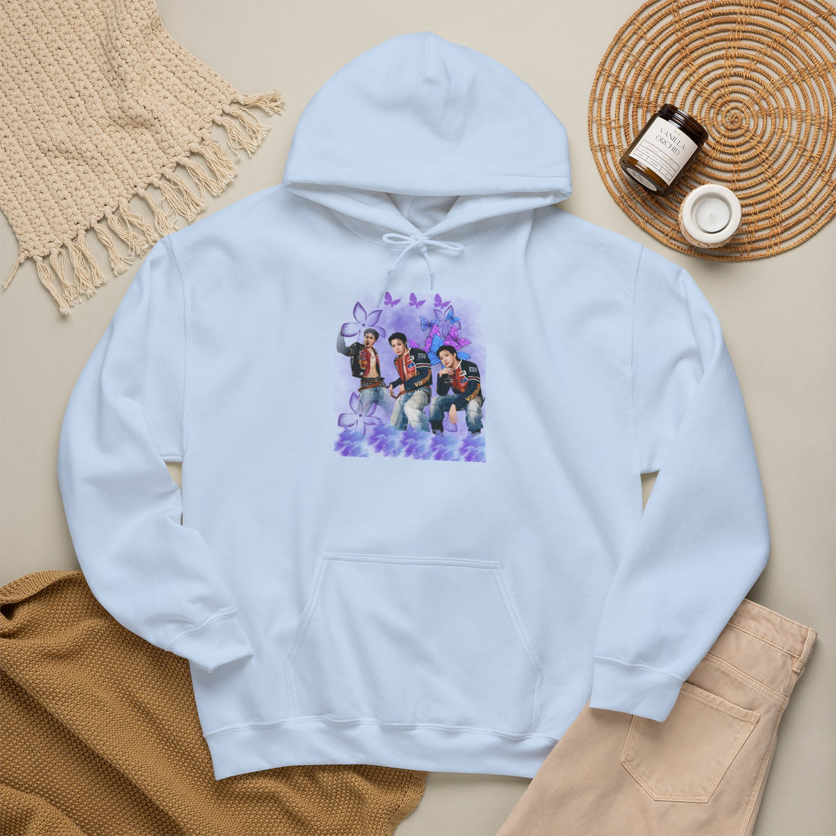 JHOPE Photo Hoodie — Purple Watercolor Floral Crew Sweatshirt
