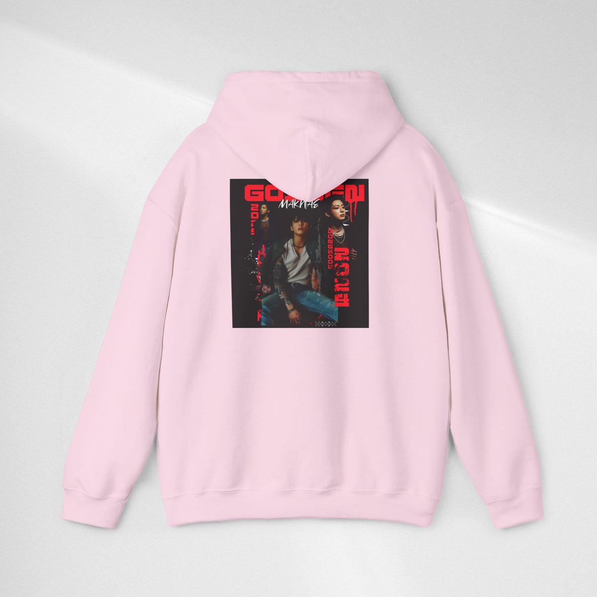 JK Hoodie - 'GOLDEN MAKNAE' Portrait Graphic Hoodie (Red Noir Band Art)