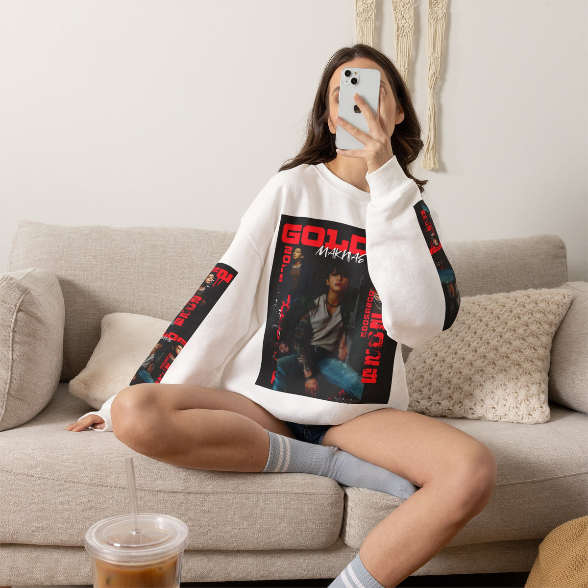 Jungkook Graphic Crewneck Sweatshirt — "GOLDEN"  Inspired Photo Print