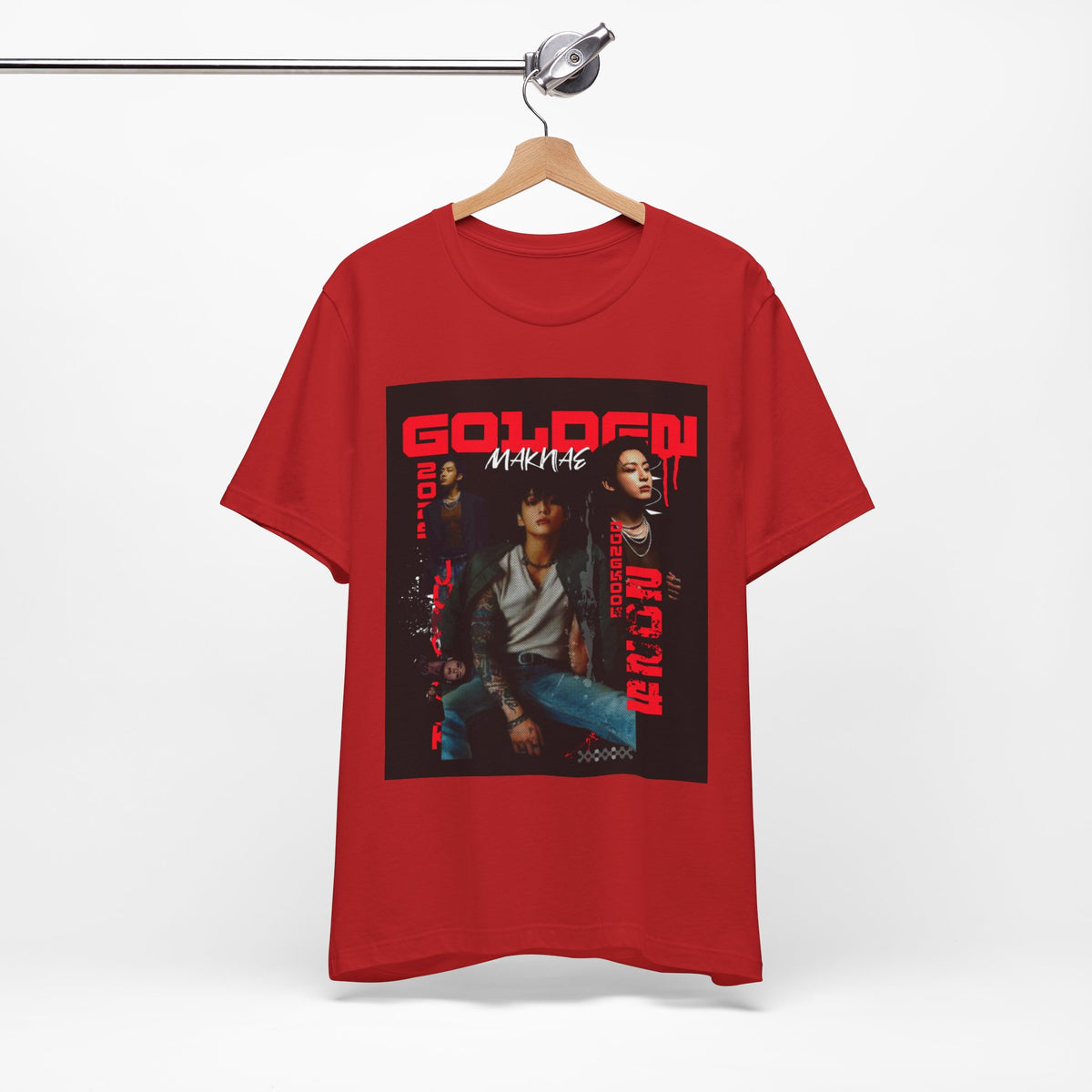Jungkook Graphic Tee — Golden (Red Text)