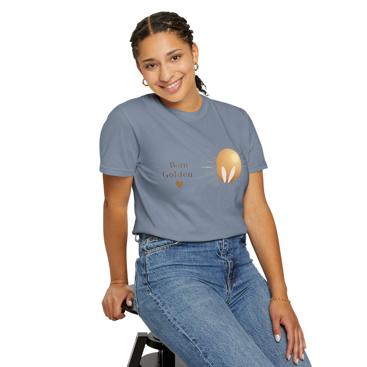 JK Born Golden Tee — Minimal Sun Badge Graphic T-Shirt