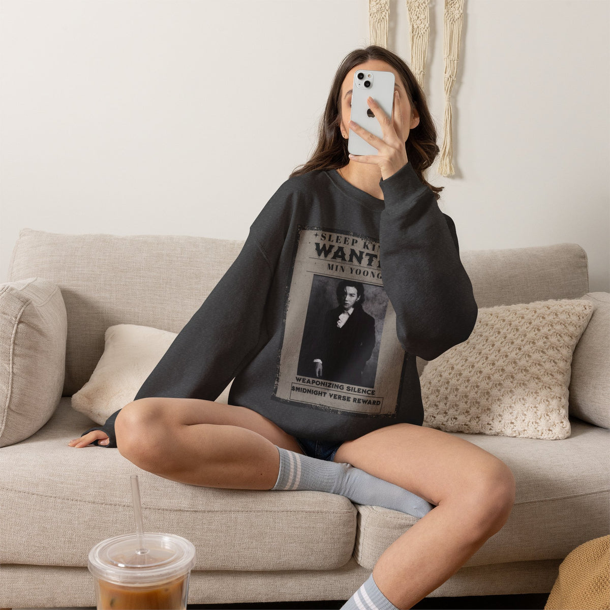 Suga Wanted Poster Crewneck Sweatshirt – Vintage 'Sleep King' Graphic