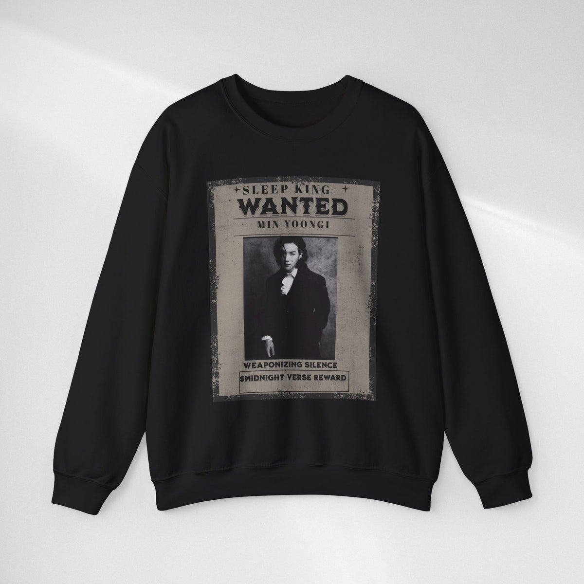 Suga Wanted Poster Crewneck Sweatshirt – Vintage 'Sleep King' Graphic