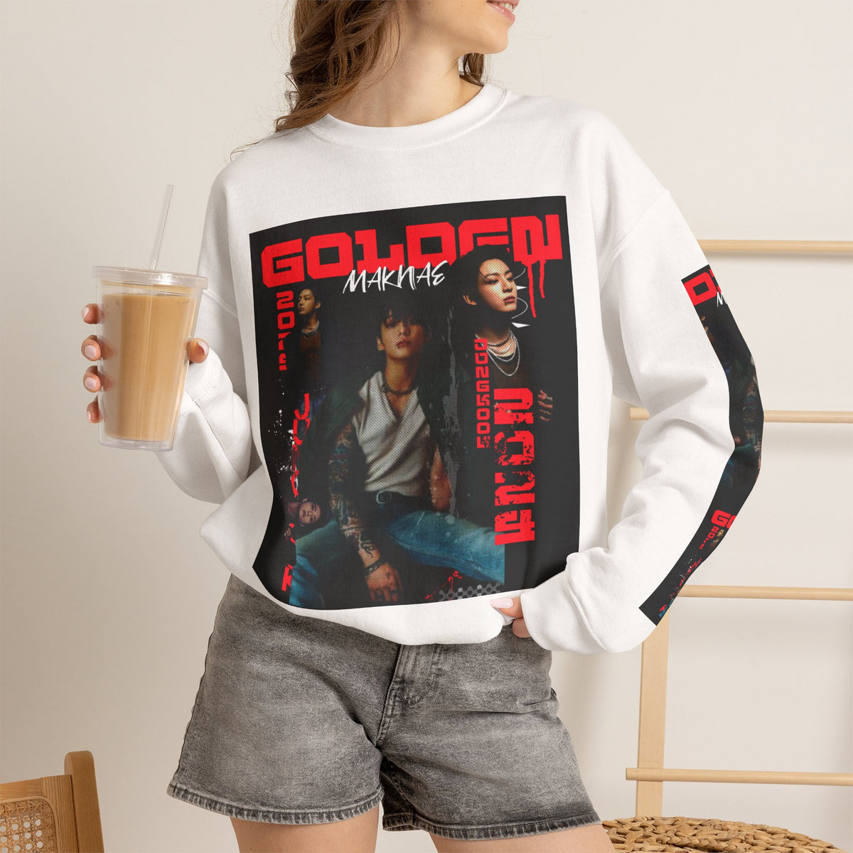 Jungkook Graphic Crewneck Sweatshirt — "GOLDEN"  Inspired Photo Print