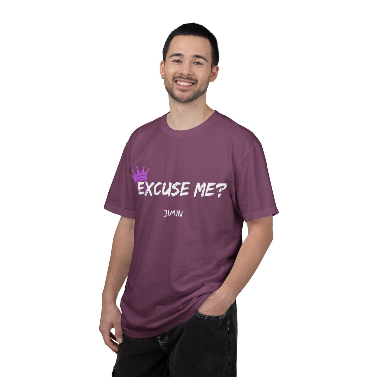 Excuse Me? Jimin T‑Shirt — BTS Fan Tee with Purple Crown Graphic
