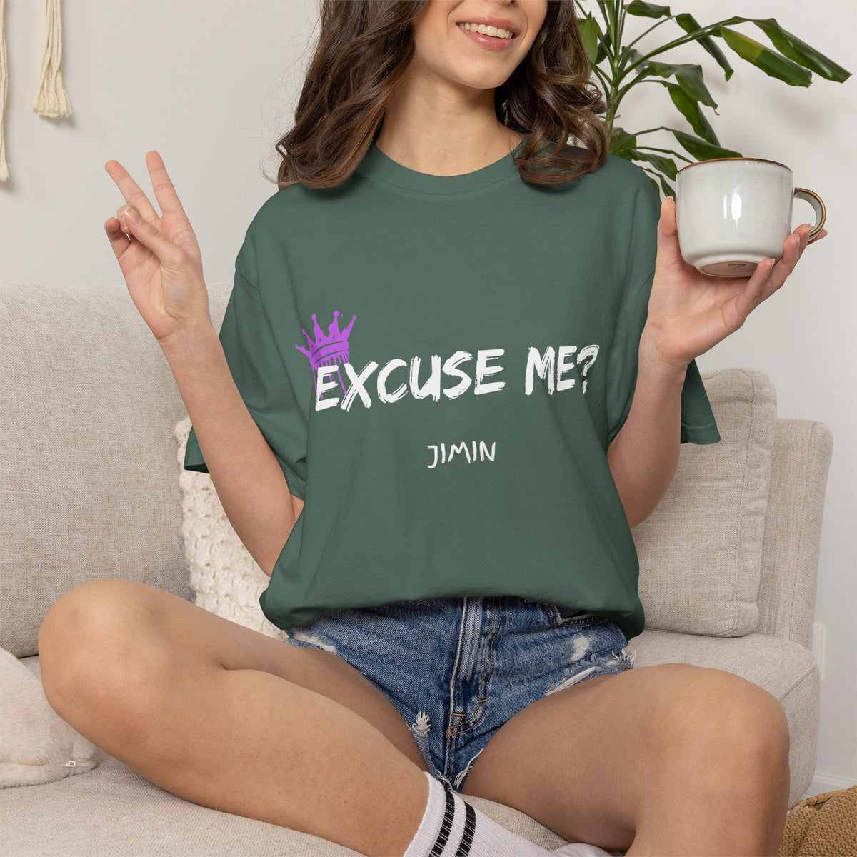 Excuse Me? Jimin T‑Shirt — BTS Fan Tee with Purple Crown Graphic