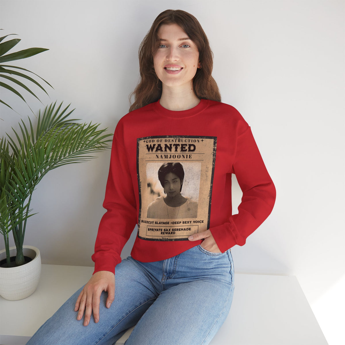 Wanted Poster Crewneck Sweatshirt — 'Wanted: Namjoonie' Vintage K-Pop Graphic