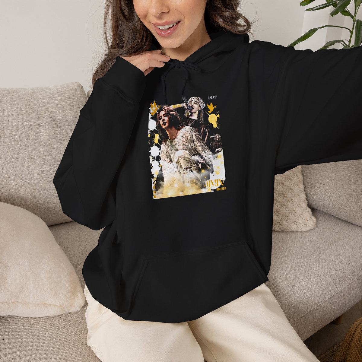 Jimin 95 Hoodie — K-Pop Fan Pullover with Photo Collage Front & Graphic Back