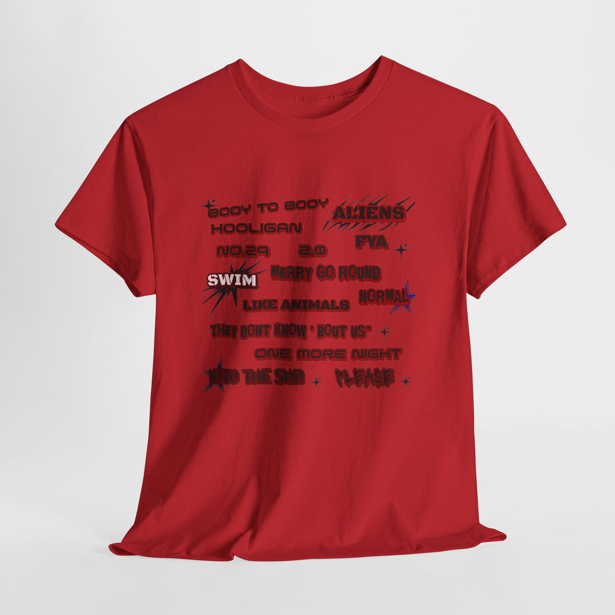 BTS ARIRANG Graphic Tee — Distorted Red Text Band Shirt