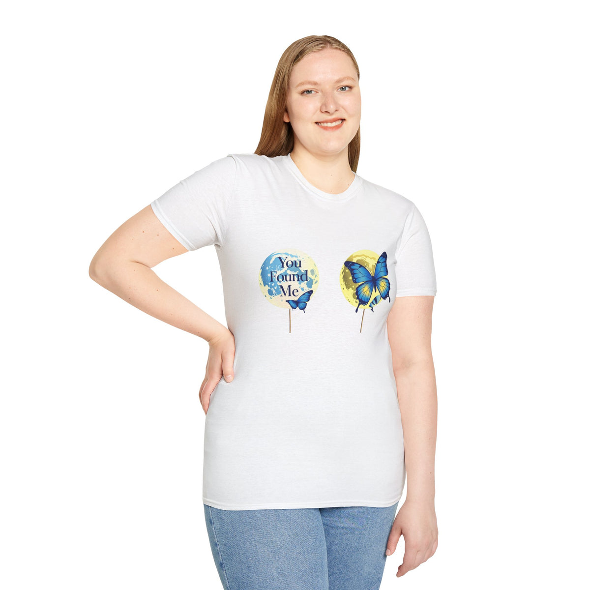 T-Shirt — 'You Found Me' Blue & Yellow Butterfly Graphic