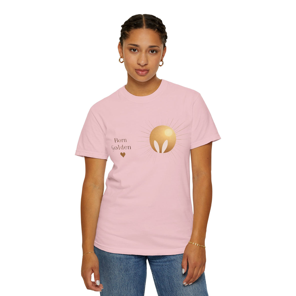 JK Born Golden Tee — Minimal Sun Badge Graphic T-Shirt
