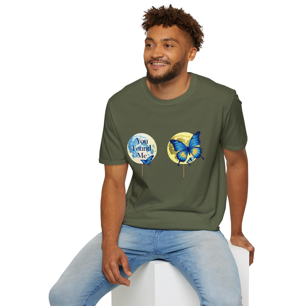 T-Shirt — 'You Found Me' Blue & Yellow Butterfly Graphic