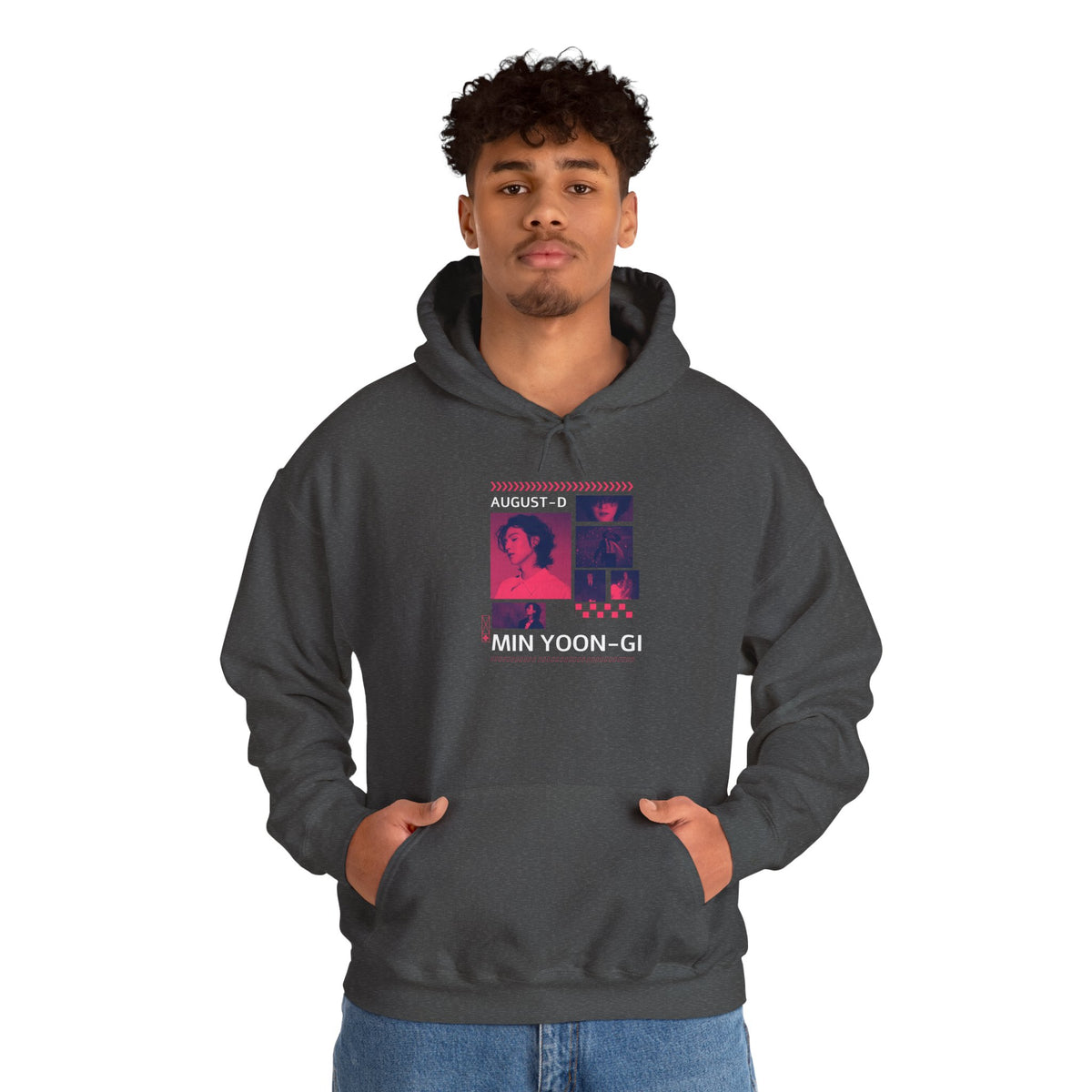 Suga Photo Collage Hoodie — Retro Pink Portraits Grid Design