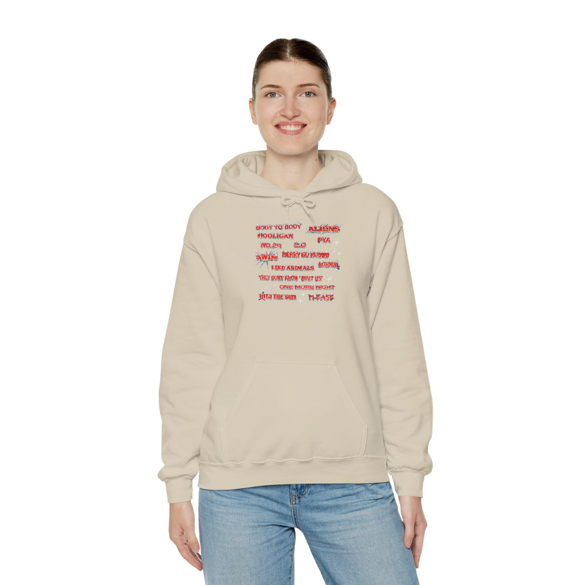 BTS Text Graphic Hoodie —  Red Script Sweatshirt