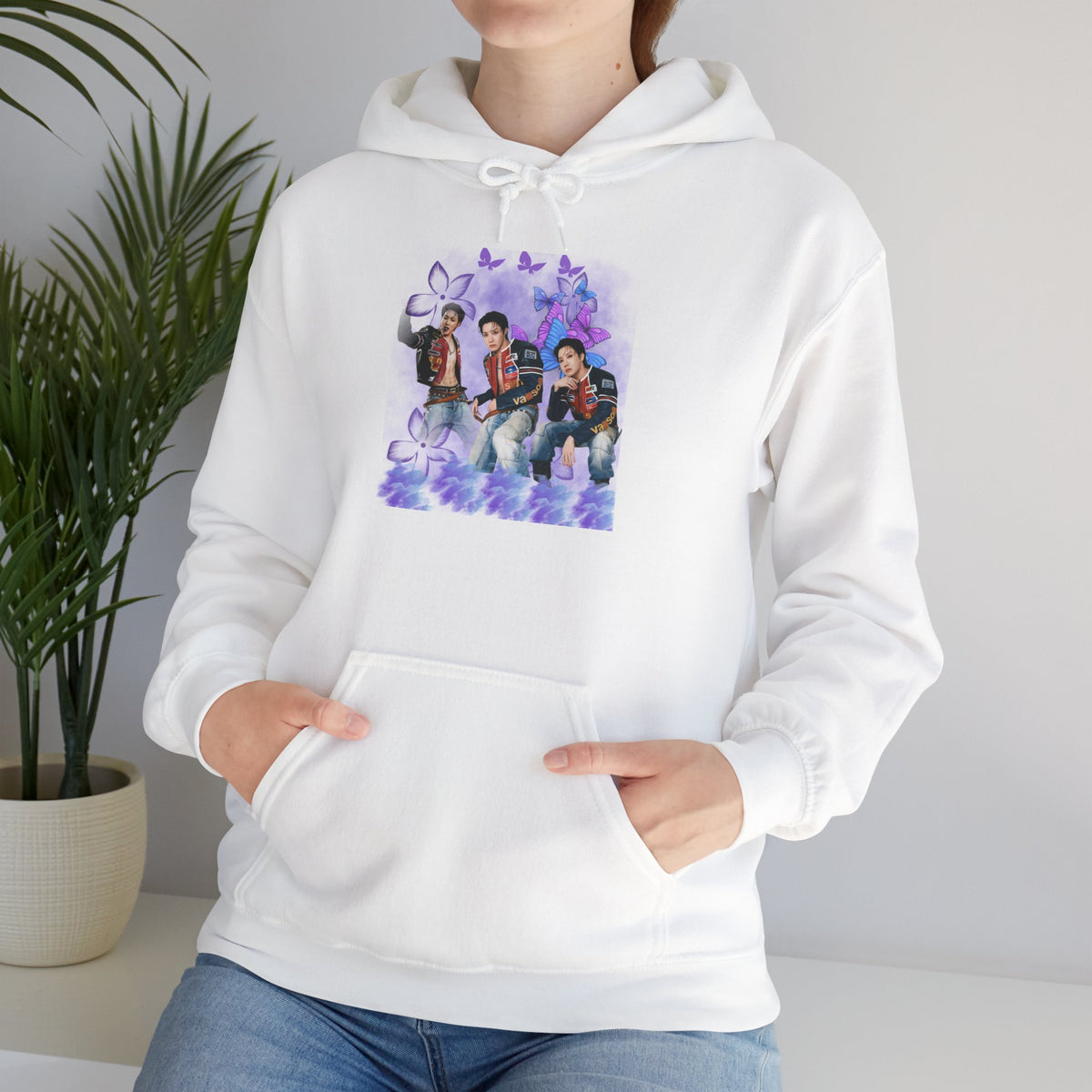 JHOPE Photo Hoodie — Purple Watercolor Floral Crew Sweatshirt
