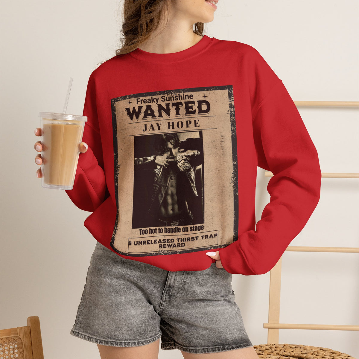 Wanted Poster Crewneck Sweatshirt – 'Freaky Sunshine: WANTED Jay Hope' Retro Graphic