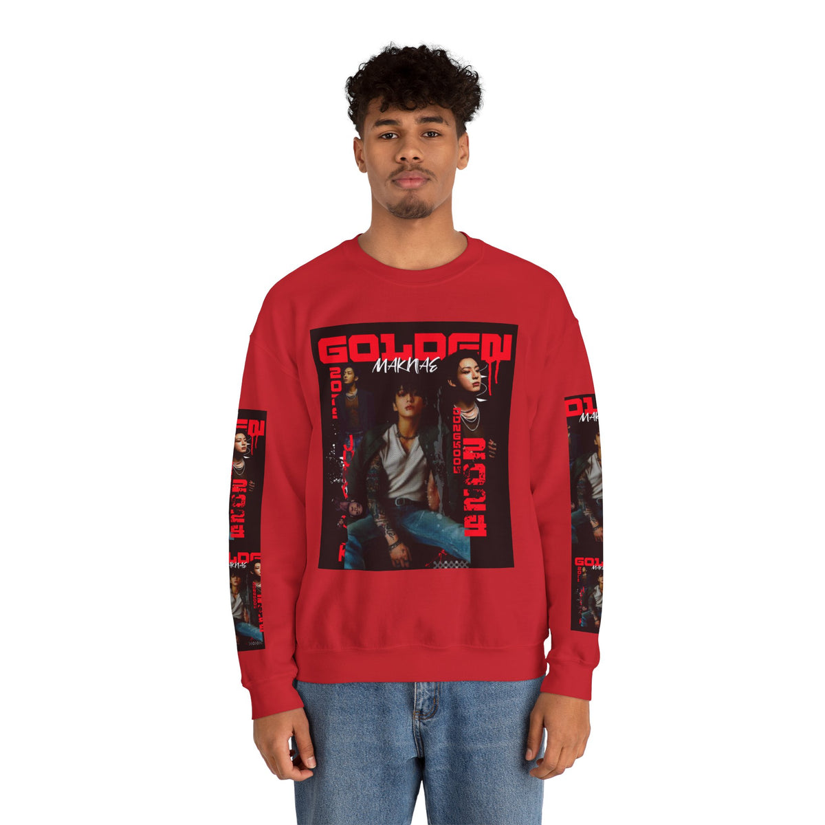 Jungkook Graphic Crewneck Sweatshirt — "GOLDEN"  Inspired Photo Print