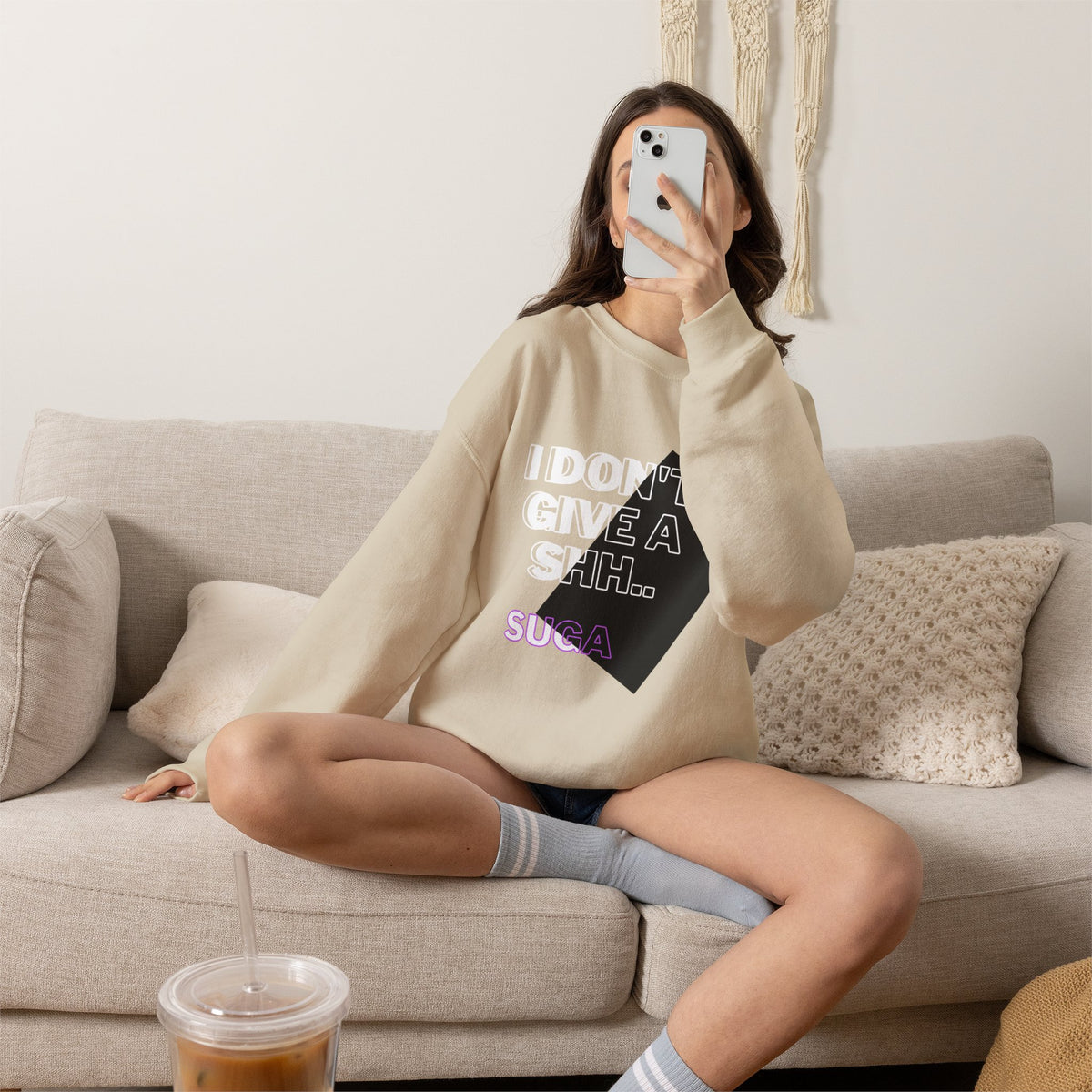 Suga Fan Crewneck Sweatshirt — "I Don't Give A Shh... Suga" Graphic