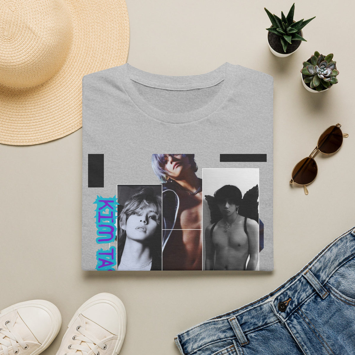 V Photo Collage Tee — Retro K-Pop Inspired Graphic T-Shirt