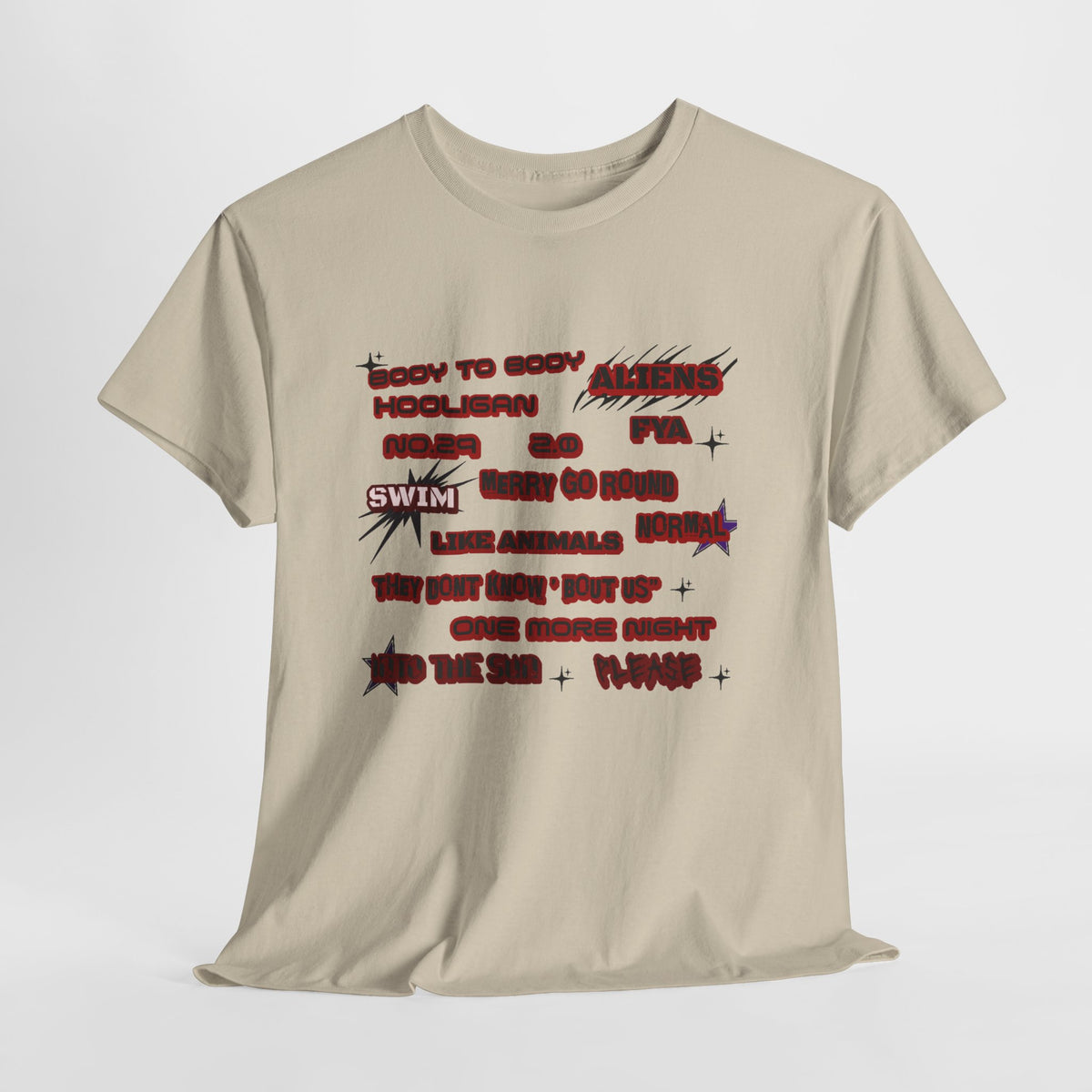 BTS ARIRANG Graphic Tee — Distorted Red Text Band Shirt