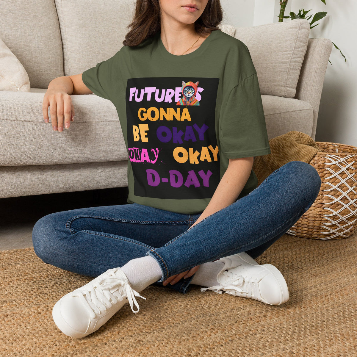 T-Shirt — “Future’s Gonna Be Okay” Positive Cat Graphic Tee