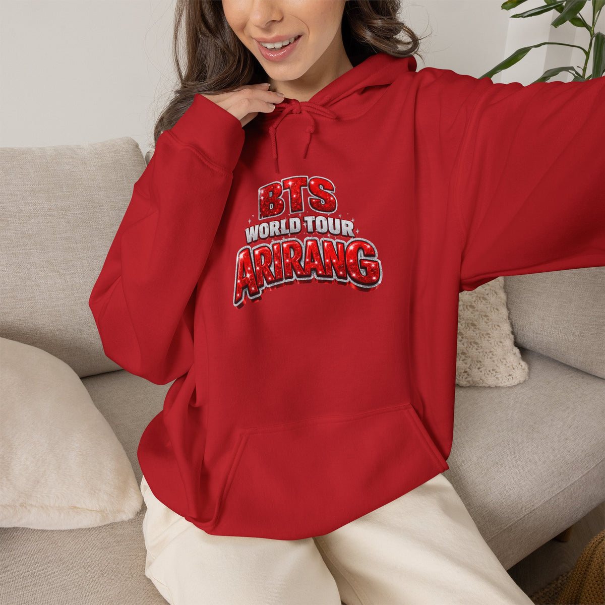 BTS Hoodie — "World Tour ARMY" Retro Red Graphic Pullover