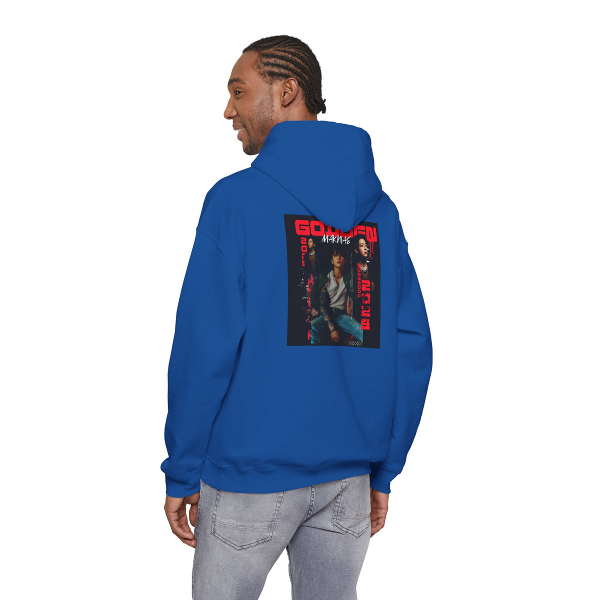 JK Hoodie - 'GOLDEN MAKNAE' Portrait Graphic Hoodie (Red Noir Band Art)
