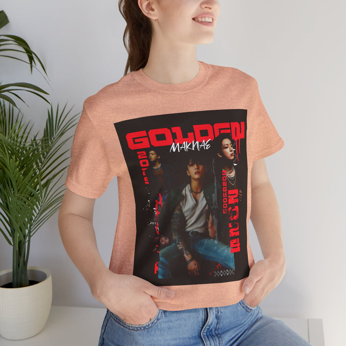 Jungkook Graphic Tee — Golden (Red Text)