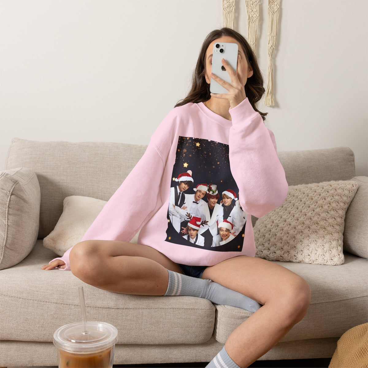 BTS Holiday Crewneck Sweatshirt — Festive Group Photo Design