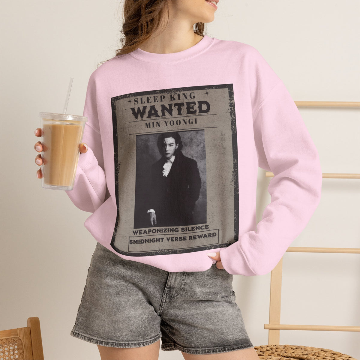Suga Wanted Poster Crewneck Sweatshirt – Vintage 'Sleep King' Graphic