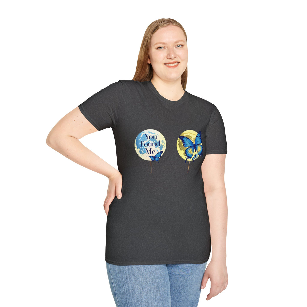 T-Shirt — 'You Found Me' Blue & Yellow Butterfly Graphic